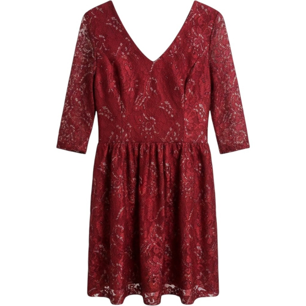 Kensie Rich Red Floral Lace Metallic Mini Dress XL KS2K9S11 NWT HOLIDAY